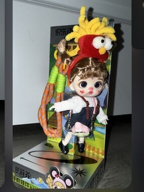 Kids Cute Doll with Yellow Plush Headband and Pink Accessory